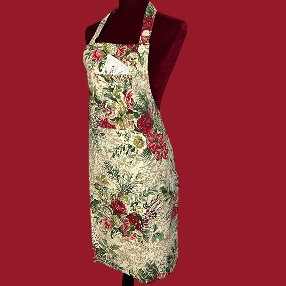 April Cornell MERRY Antique Floral Apron Cotton Canvas Christmas Holidays OS - Picture 13 of 13
